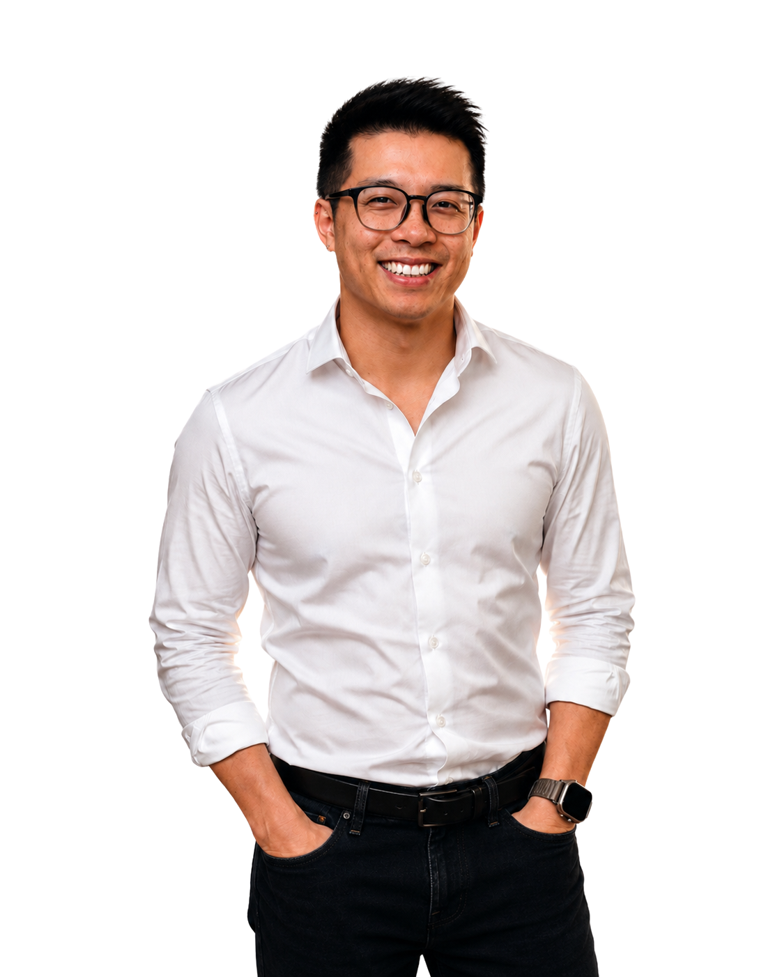 Joseph Choi smiling in a white button-up shirt